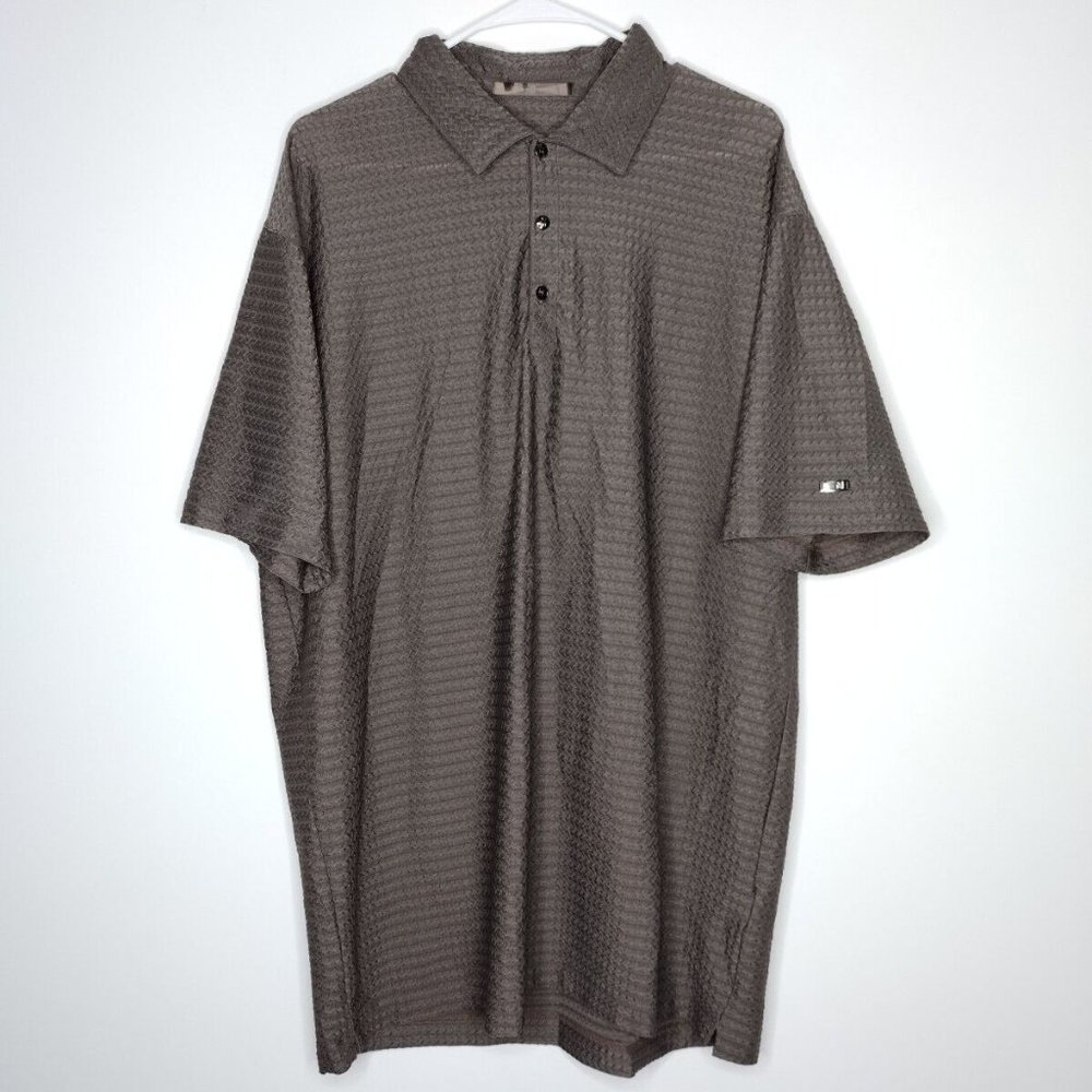 Nike Tiger Woods Seersucker Snap Button Gray Polo Shirt Men's XXL